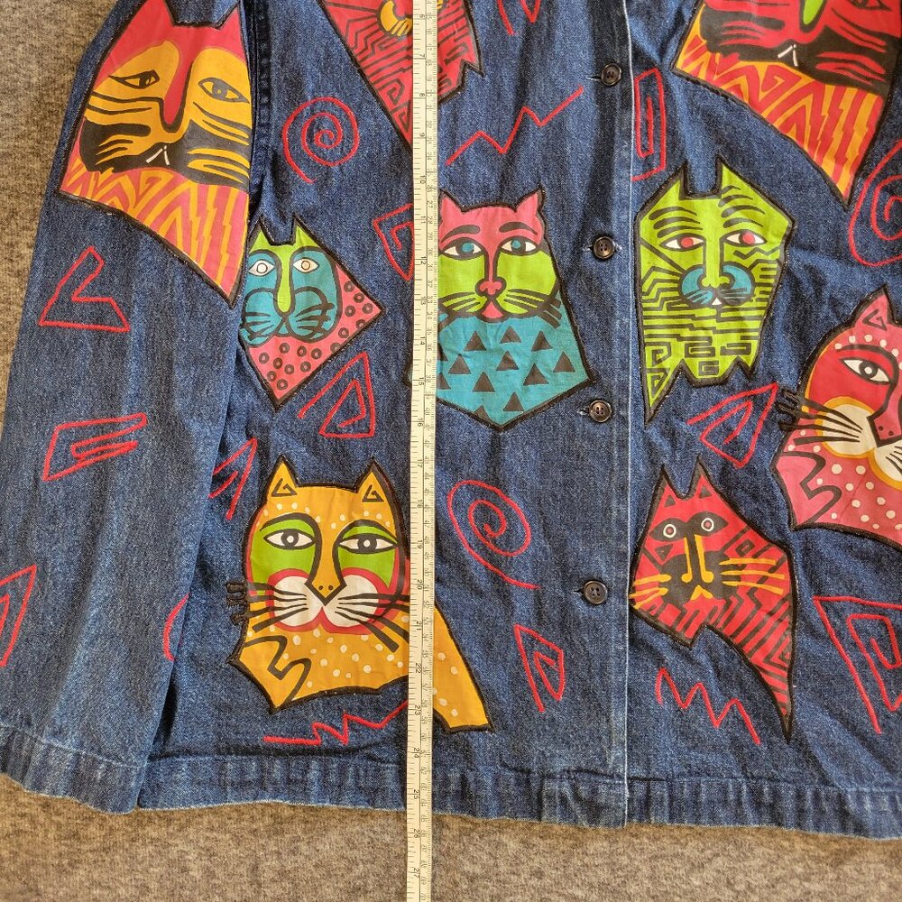 VTG Cat Patch Denim Jacket M Funky 90s Upcycled Custom Handmade Layer - Picture 6 of 10